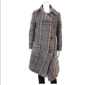 Cottonade Plaid Button Front Wool Coat... Gray